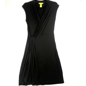Catherine Malandrino Black Faux Wrap Dress Sleeveless Ruched Medium